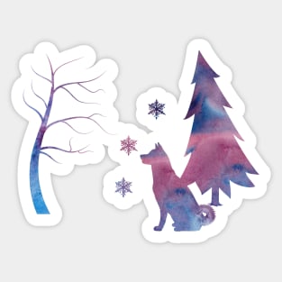 Akita Inu Winter Scene Snowflakes Sticker